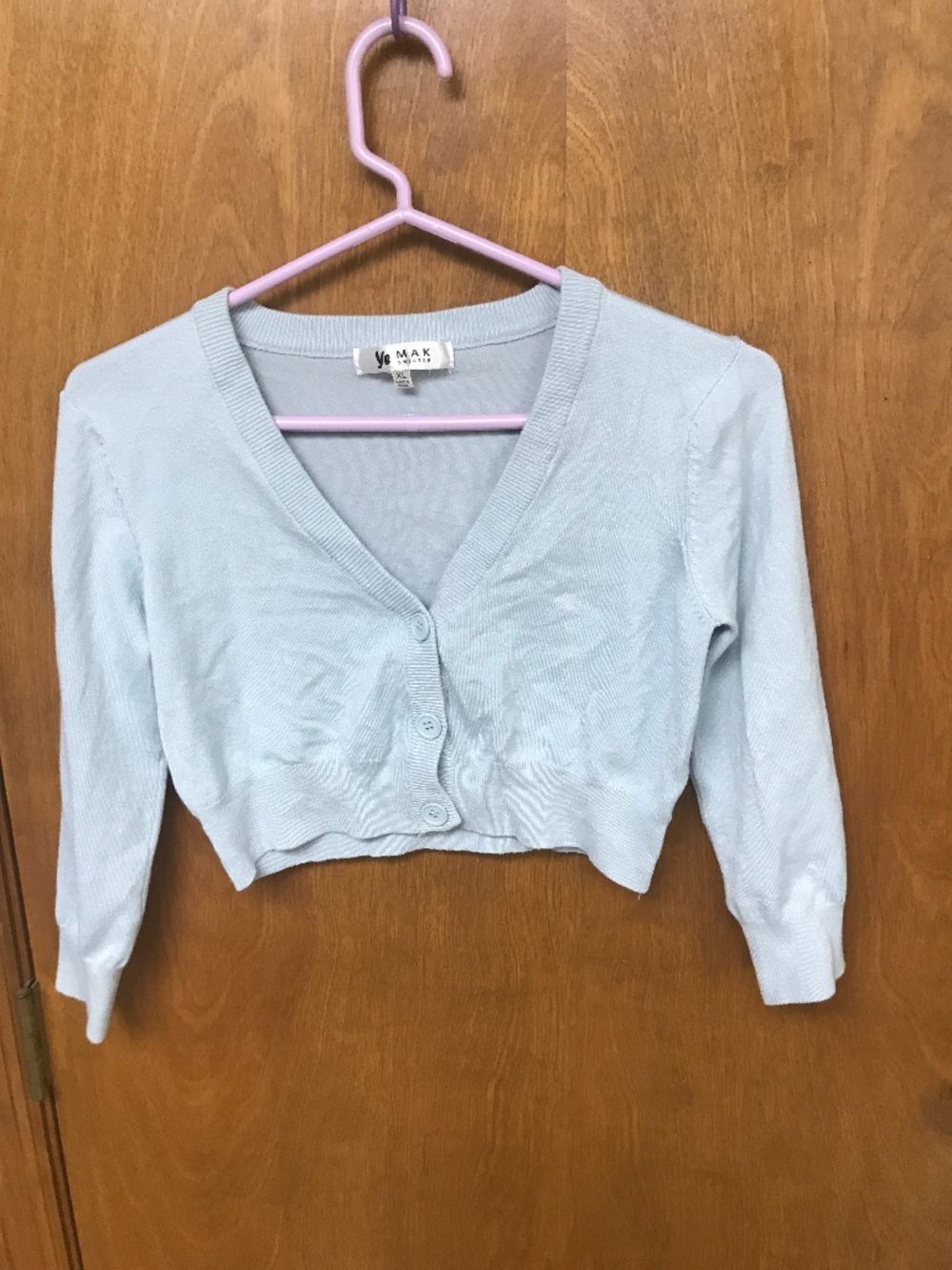 YeMak Woman's Cropped Short Sleeve Ice Blue Sweater_Size XL